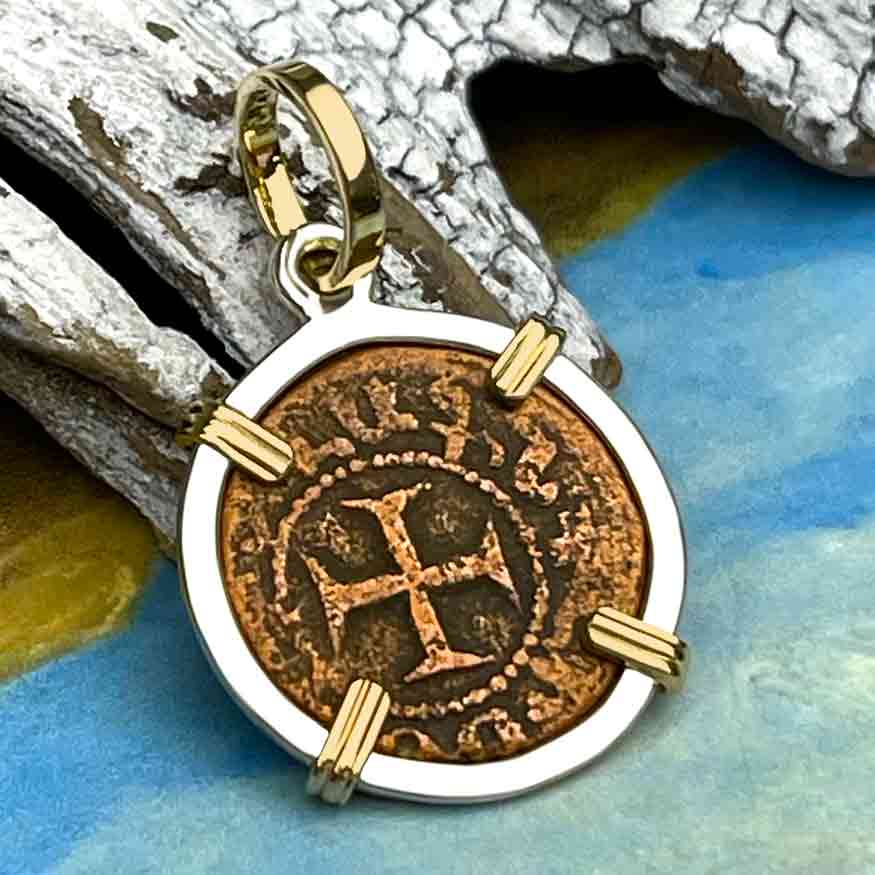 Knights Templar Era Cilician Armenia Crusader Coin of Faith, Courage & Honor circa 1250 AD 14K Gold and Sterling Silver Pendant
