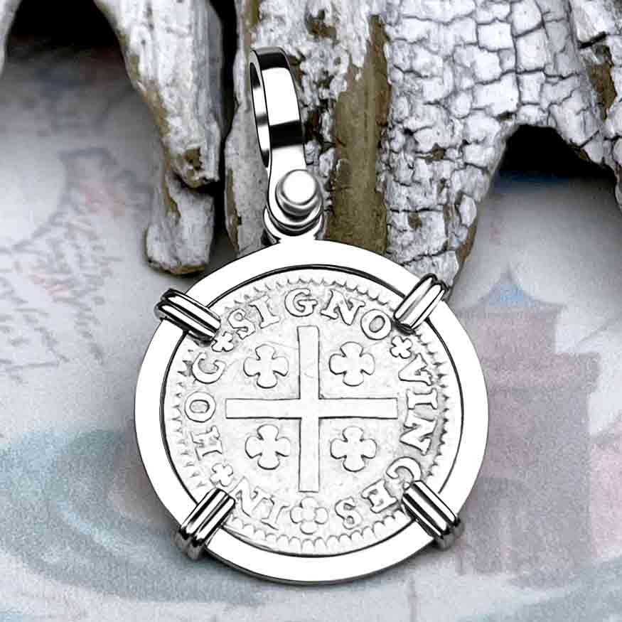 Portuguese 50 Reis "In This Sign Conquer" Crusaders' Cross 14K White Gold Pendant