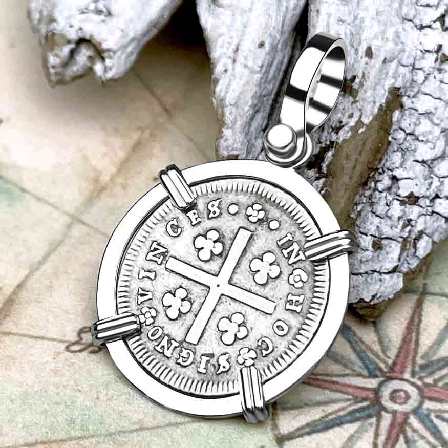 Portuguese 50 Reis &quot;In This Sign Conquer&quot; Crusaders&#39; Cross 14K White Gold Pendant