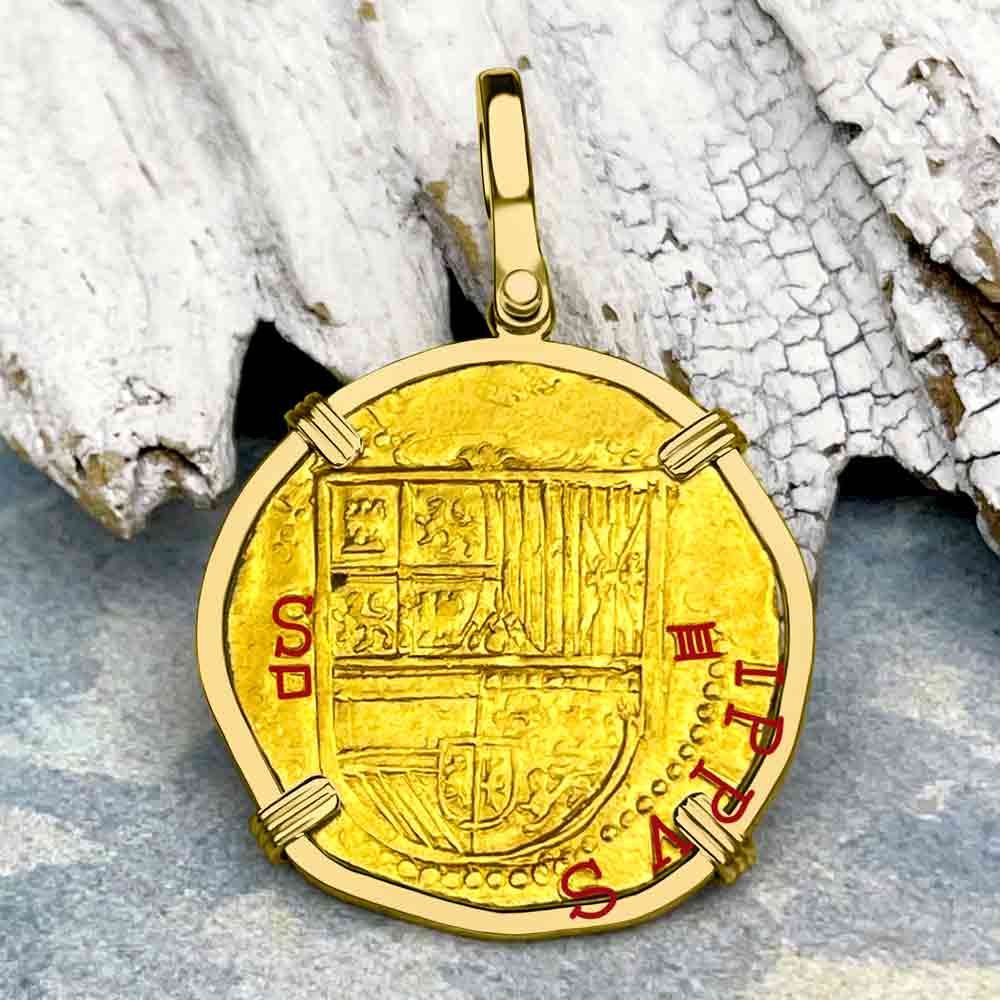Pirate Era Circa 1560 22K Gold Four Escudo - the Legendary Doubloon - 18K Gold Pendant