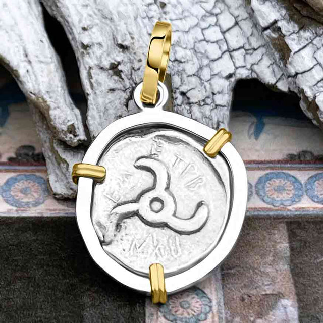 Lycian Dynasts Triskeles Silver 1/3 Stater Circa 380 BC Coin 14K Gold & Sterling Silver Pendant