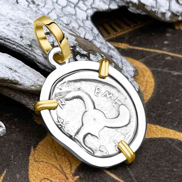 Lycian Dynasts Triskeles Silver 1/3 Stater Circa 380 BC Coin 14K Gold & Sterling Silver Pendant