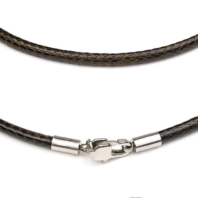 3.0 mm Textured Sable Brown Center-Hide Leather Necklace Finished in Stainless Steel