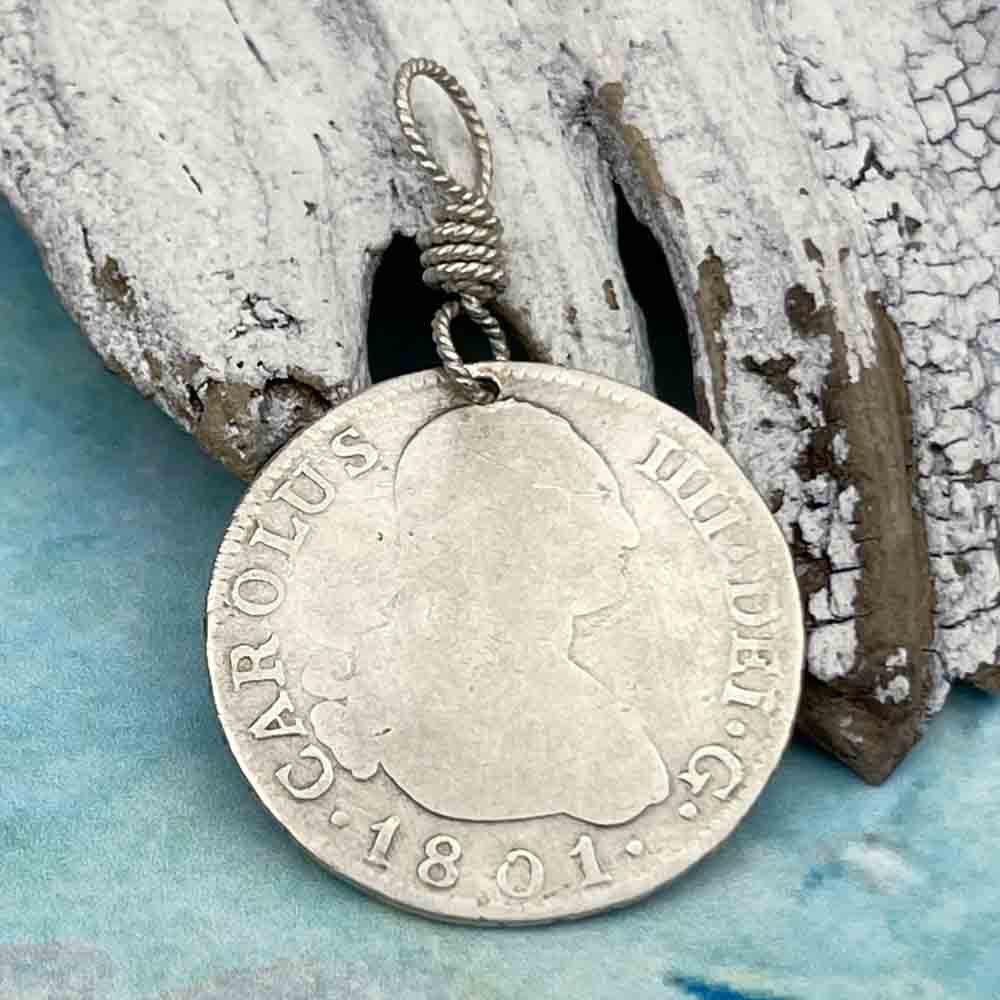 Pirate Chic Silver 2 Reale Spanish Portrait Dollar Dated 1801 - the Legendary "Piece of Eight" Pendant
