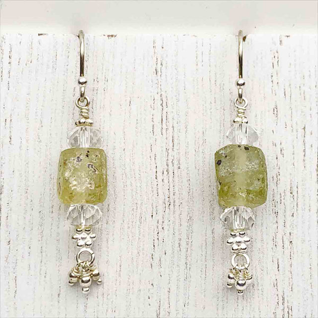 Ancient Roman Glass Golden Yellow Earrings on Sterling Silver