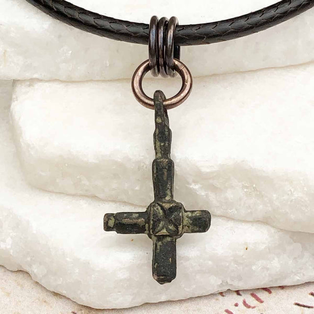 Medieval Byzantine Devotional Bronze Cross Necklace circa 1,000 AD