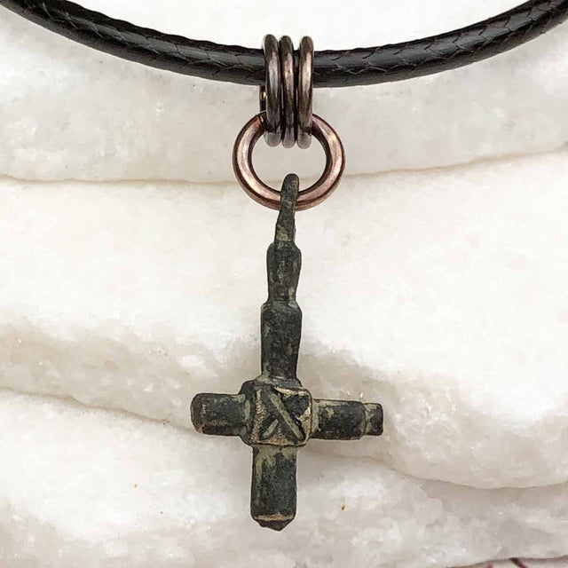 Medieval Byzantine Devotional Bronze Cross Necklace circa 1,000 AD
