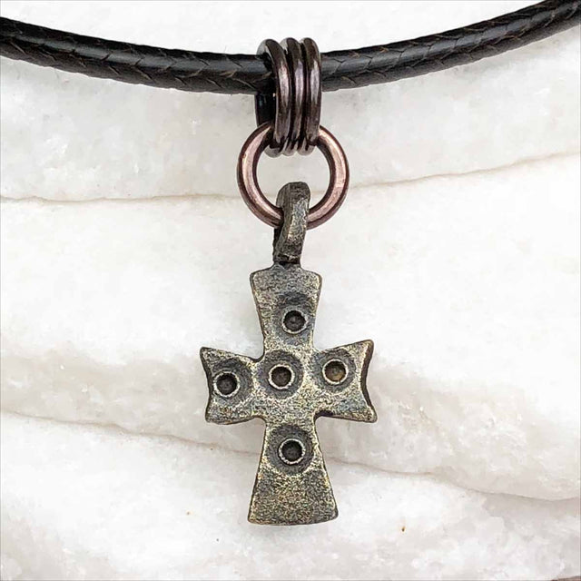 Medieval Byzantine Five Wounds of Christ Bronze Cross Necklace circa 1,000 AD