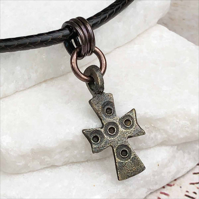 Medieval Byzantine Five Wounds of Christ Bronze Cross Necklace circa 1,000 AD