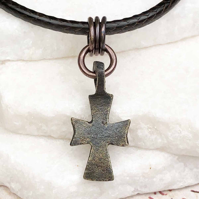 Medieval Byzantine Five Wounds of Christ Bronze Cross Necklace circa 1,000 AD
