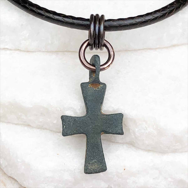 Medieval Byzantine Five Wounds of Christ Bronze Cross Necklace circa 1,000 AD