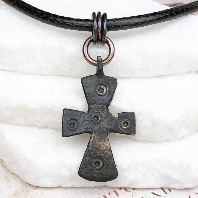 Medieval Byzantine Five Wounds of Christ Bronze Cross Necklace circa 1,000 AD