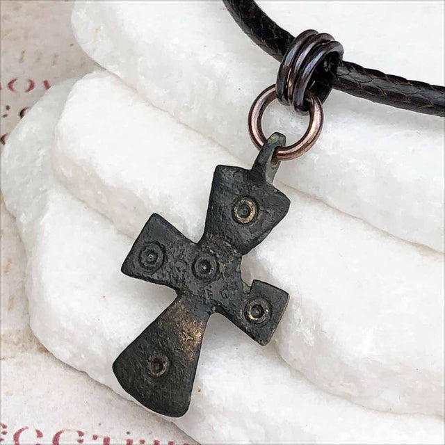 Medieval Byzantine Five Wounds of Christ Bronze Cross Necklace circa 1,000 AD