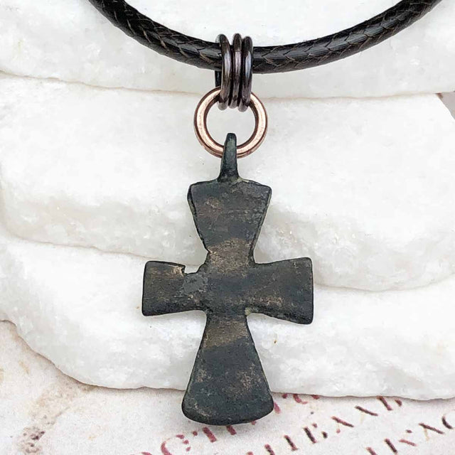 Medieval Byzantine Five Wounds of Christ Bronze Cross Necklace circa 1,000 AD
