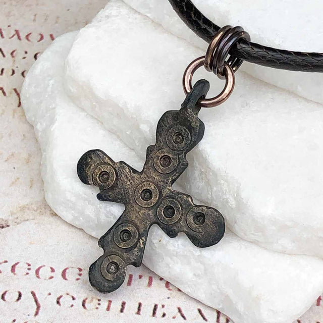 Medieval Byzantine Devotional Five Wounds of Christ Bronze Cross Necklace circa 1,000 AD