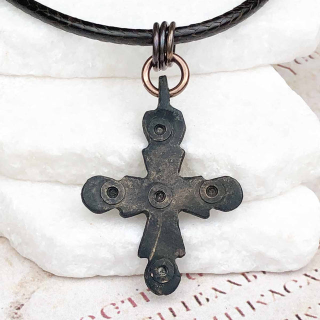 Medieval Byzantine Devotional Five Wounds of Christ Bronze Cross Necklace circa 1,000 AD