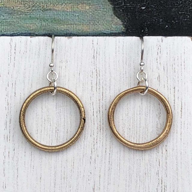 Larger Warm Golden Bronze Celtic Ring Money Earrings