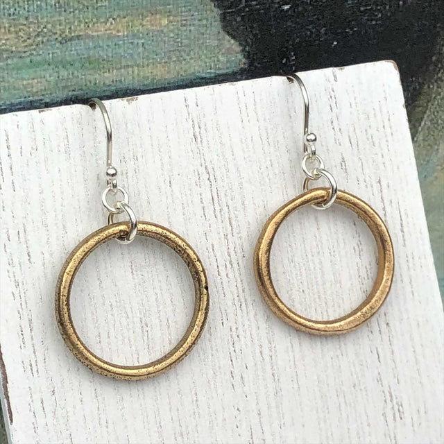 Larger Warm Golden Bronze Celtic Ring Money Earrings
