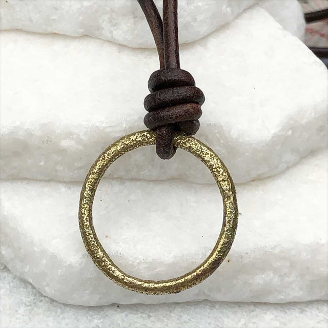 Golden Light Bronze Celtic Ring Money Leather Necklace
