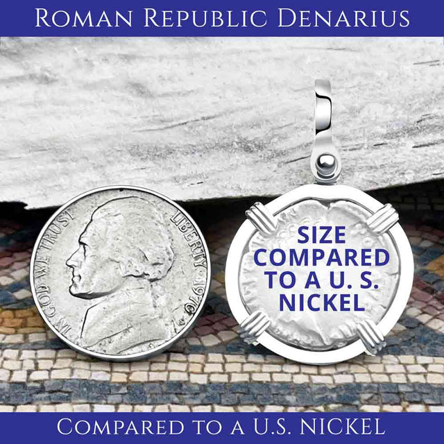 Roman Republic Silver Denarius 90 BC Apollo and the Horseman Coin 14K White Gold Pendant | Artifact #5408