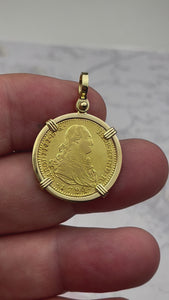 VIDEO 1794 Spanish 22K Gold Portrait 2 Escudo - the Legendary Doubloon - 18K Gold Pendant