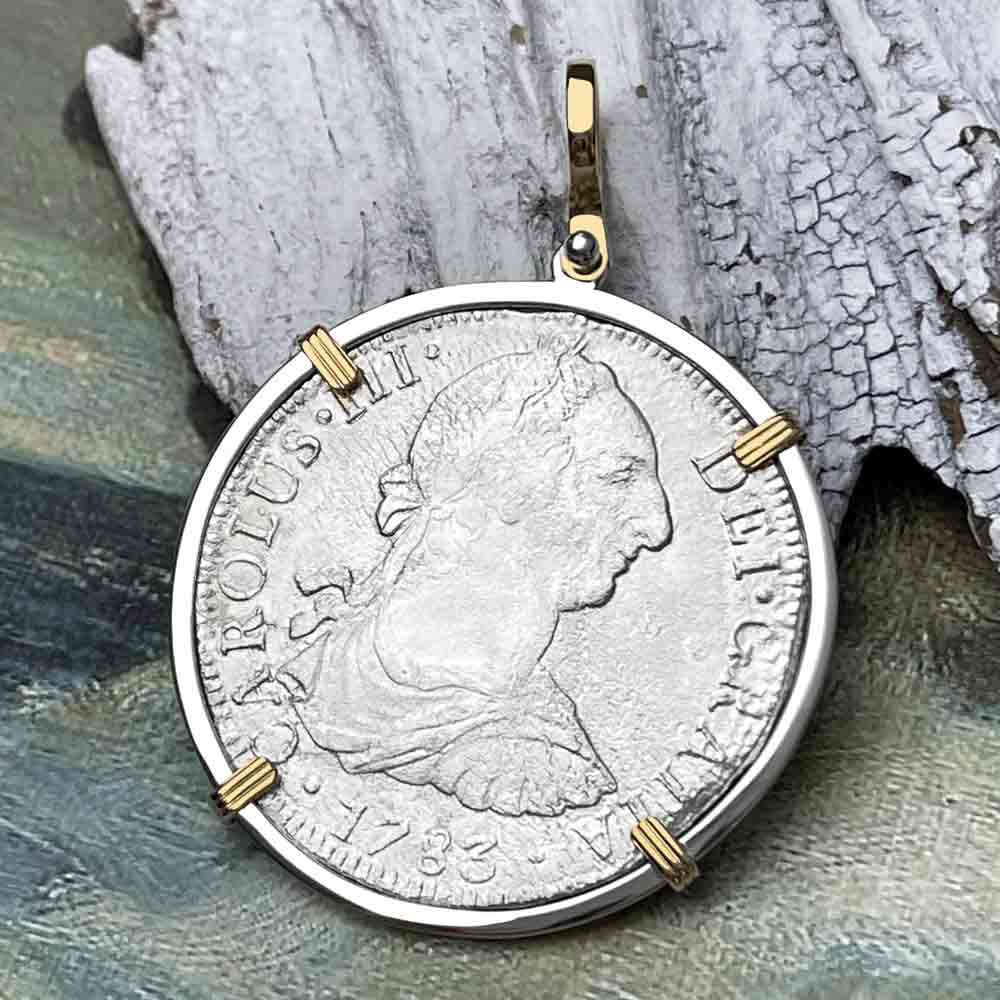 El Cazador Shipwreck 1783 8 Reale &quot;Piece of 8&quot; 14K Gold &amp; Silver Treasure Coin Pendant