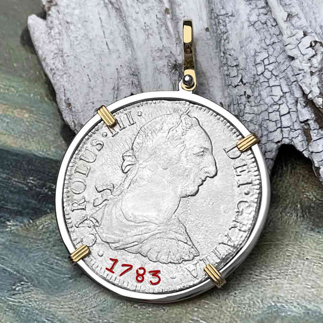 El Cazador Shipwreck 1783 8 Reale "Piece of 8" 14K Gold & Silver Treasure Coin Pendant