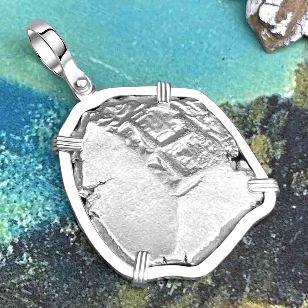 Pirate Era 1738 Spanish 4 Reale &quot;Piece of Eight&quot; Sterling Silver Pendant 