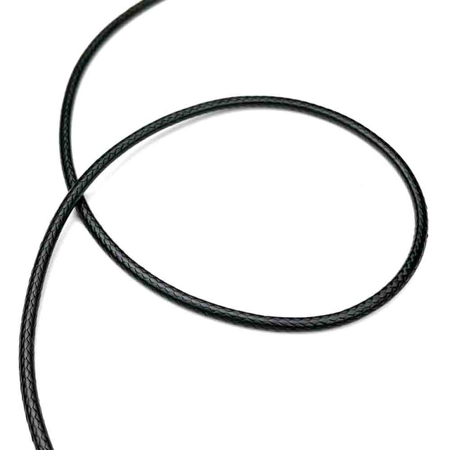3.0 mm Textured Black Center-Hide Leather Necklace Finished in Stainless Steel | For Men & Women