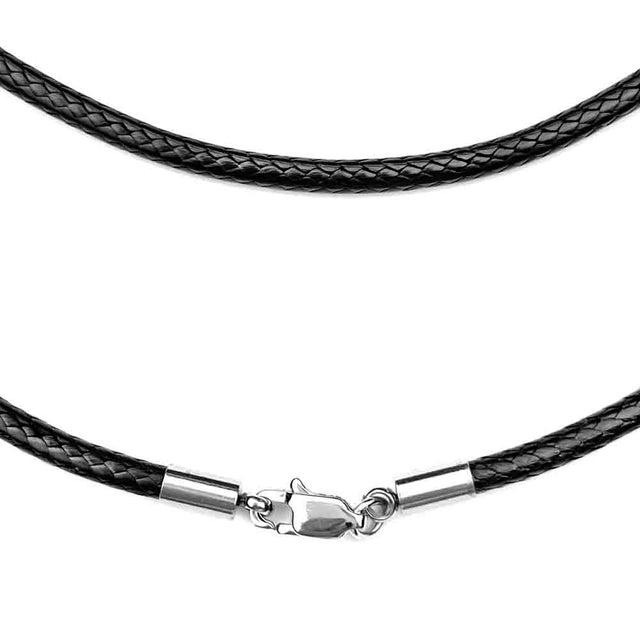 3.0 mm Textured Black Center-Hide Leather Necklace Finished in Stainless Steel | For Men & Women