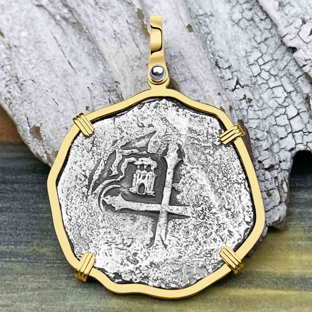 Concepcion Shipwreck 4 Reale Silver Piece of 8 14K Gold Pendant | Artifact #3003