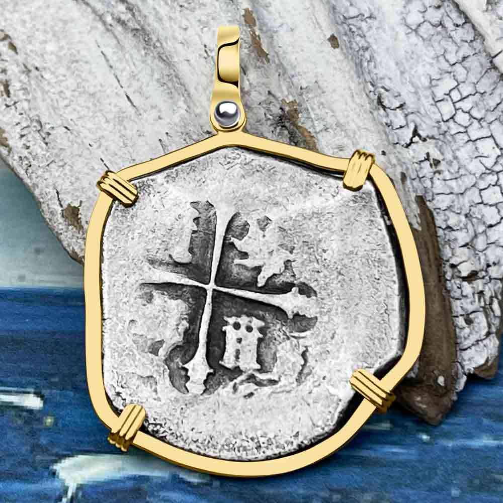 Concepcion Shipwreck 4 Reale Silver Piece of 8 14K Gold Pendant