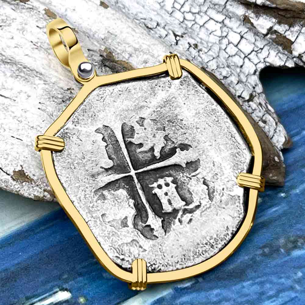 Concepcion Shipwreck 4 Reale Silver Piece of 8 14K Gold Pendant