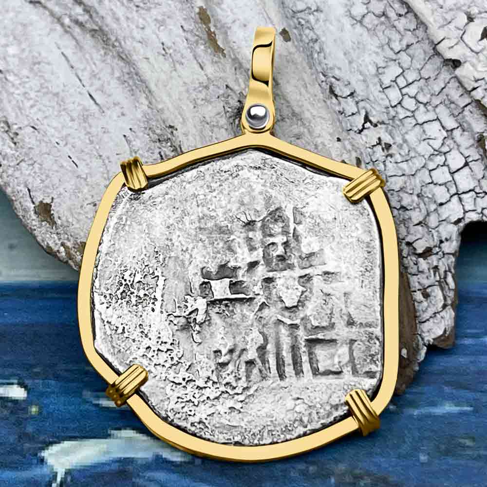 Concepcion Shipwreck 4 Reale Silver Piece of 8 14K Gold Pendant