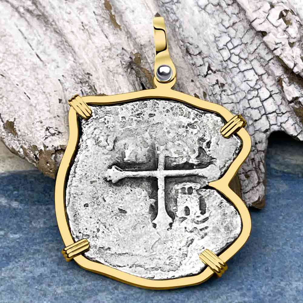 Concepcion Shipwreck 4 Reale Silver Piece of 8 14K Gold Pendant