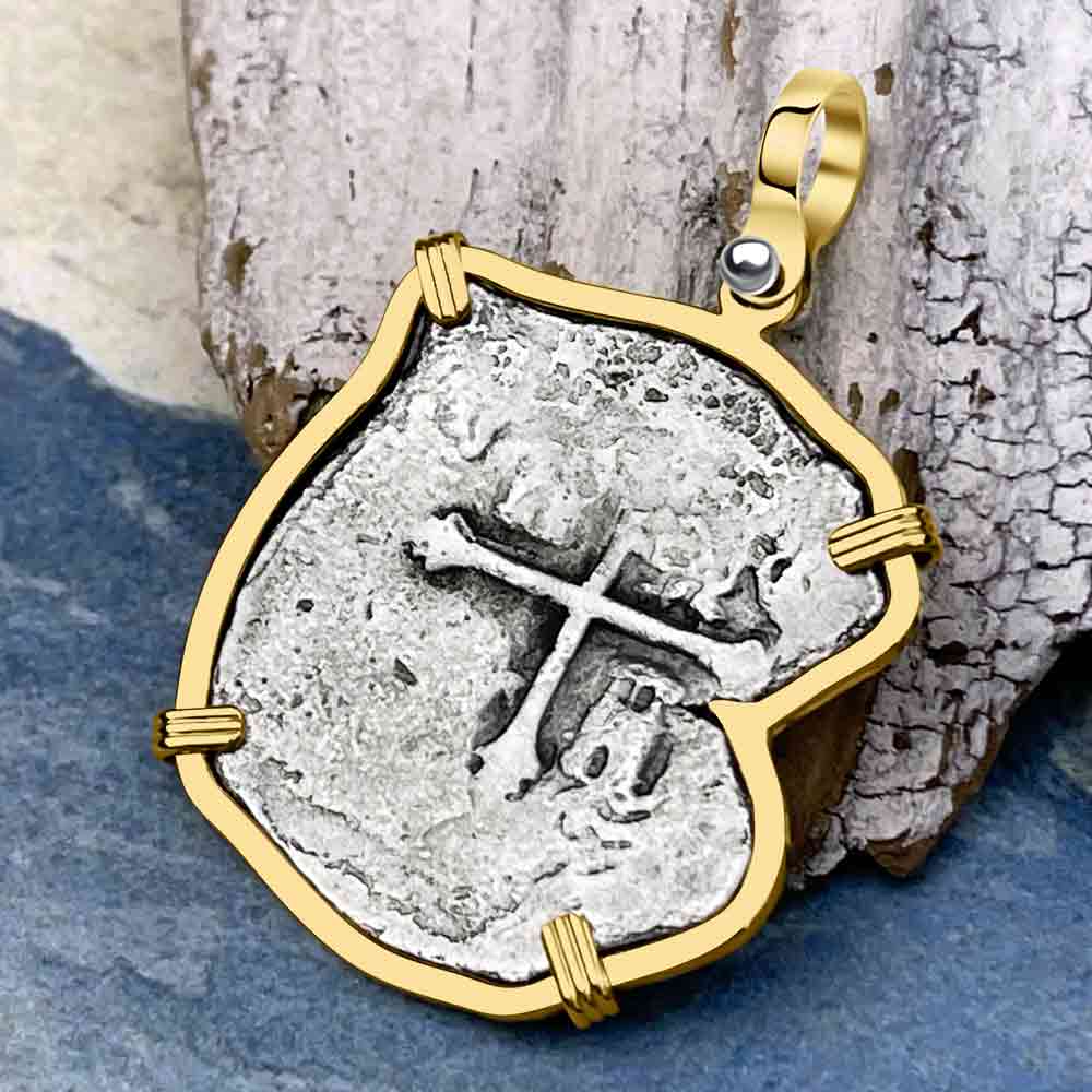 Concepcion Shipwreck 4 Reale Silver Piece of 8 14K Gold Pendant