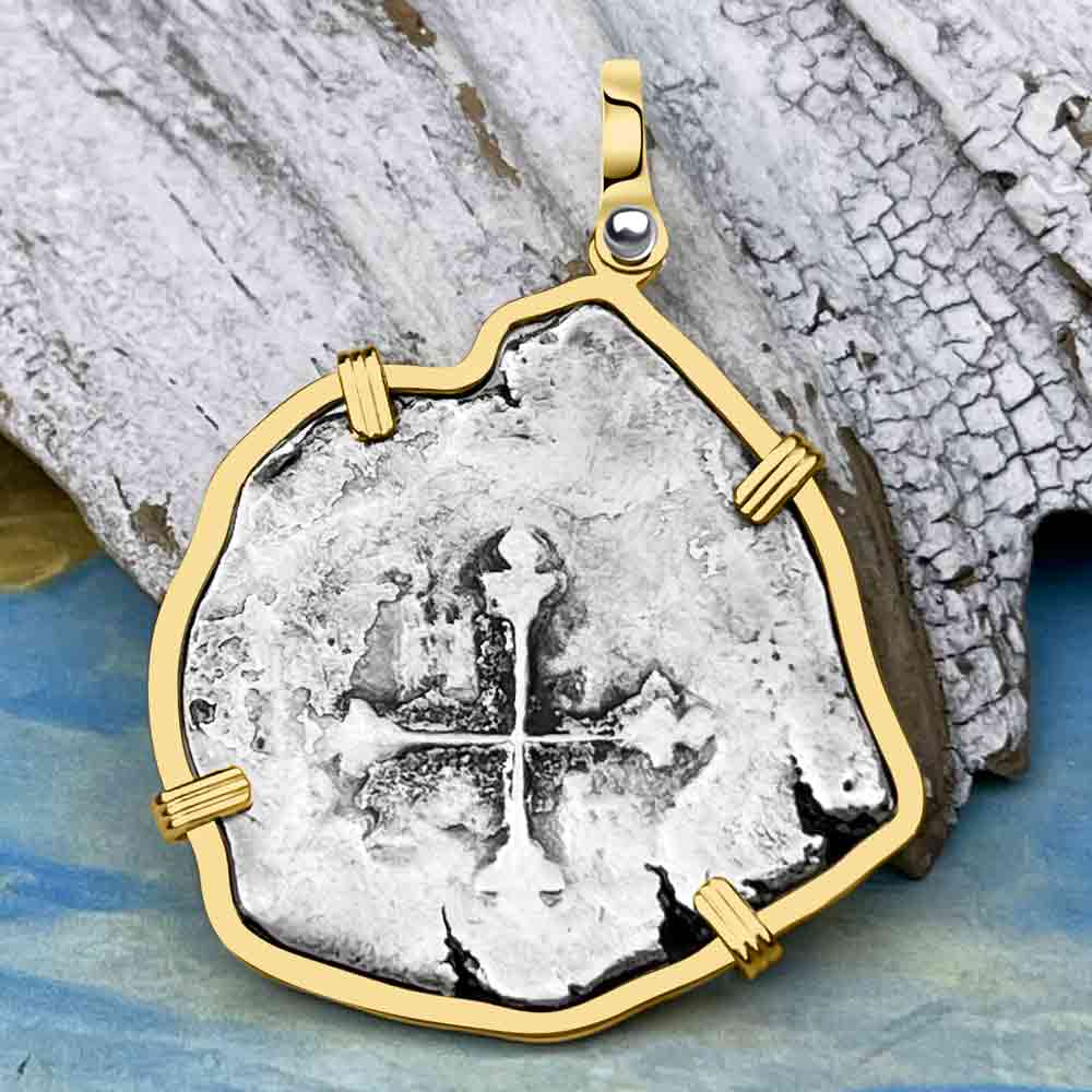 Concepcion Shipwreck 4 Reale Silver Piece of 8 14K Gold Pendant