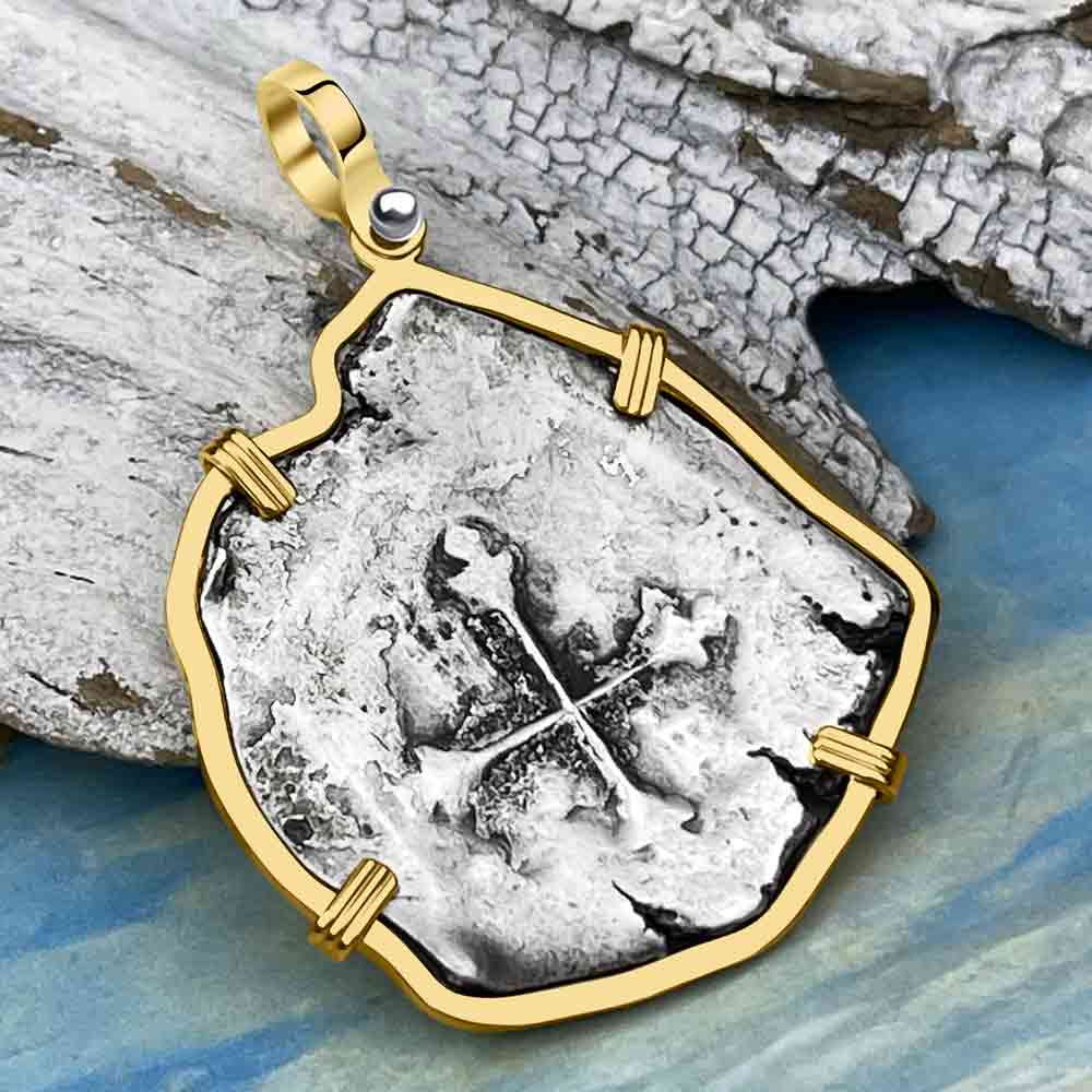 Concepcion Shipwreck 4 Reale Silver Piece of 8 14K Gold Pendant