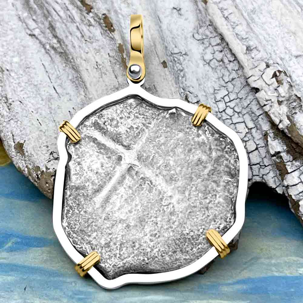 1678 Consolacion Shipwreck Pirate Era 8 Reale Cob 14K Gold &amp; Sterling Silver Pendant