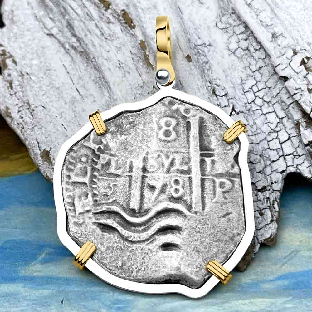 1678 Consolacion Shipwreck Pirate Era 8 Reale Cob 14K Gold &amp; Sterling Silver Pendant