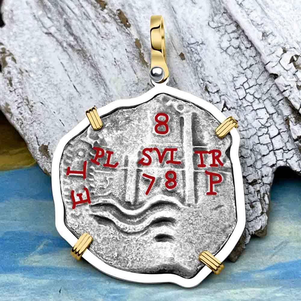 1678 Consolacion Shipwreck Pirate Era 8 Reale Cob 14K Gold &amp; Sterling Silver Pendant