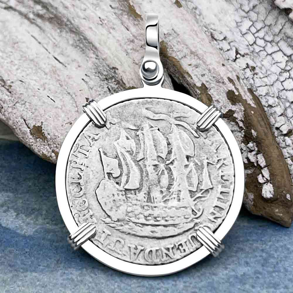 Dutch East India Company 1791 Silver 6 Stuiver Ship Shilling &quot;I Struggle and Survive&quot; Sterling Silver Pendant