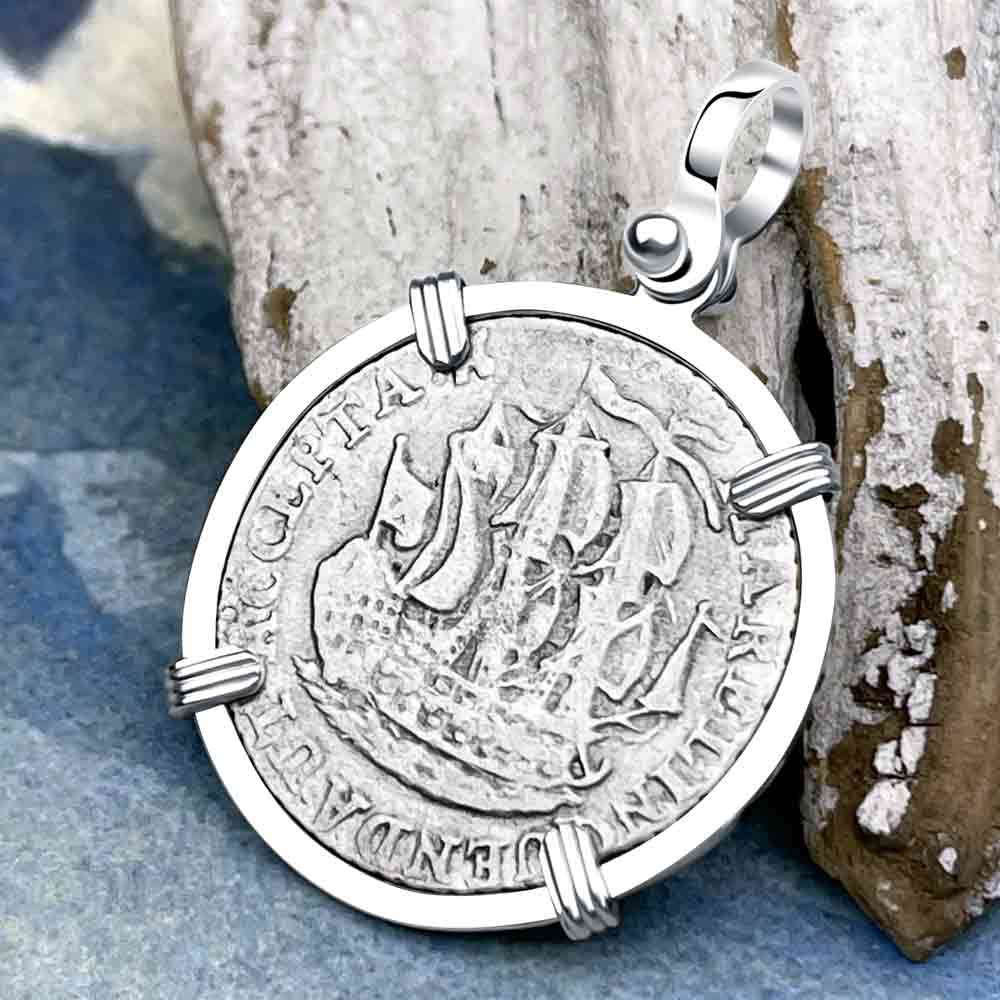 Dutch East India Company 1791 Silver 6 Stuiver Ship Shilling &quot;I Struggle and Survive&quot; Sterling Silver Pendant