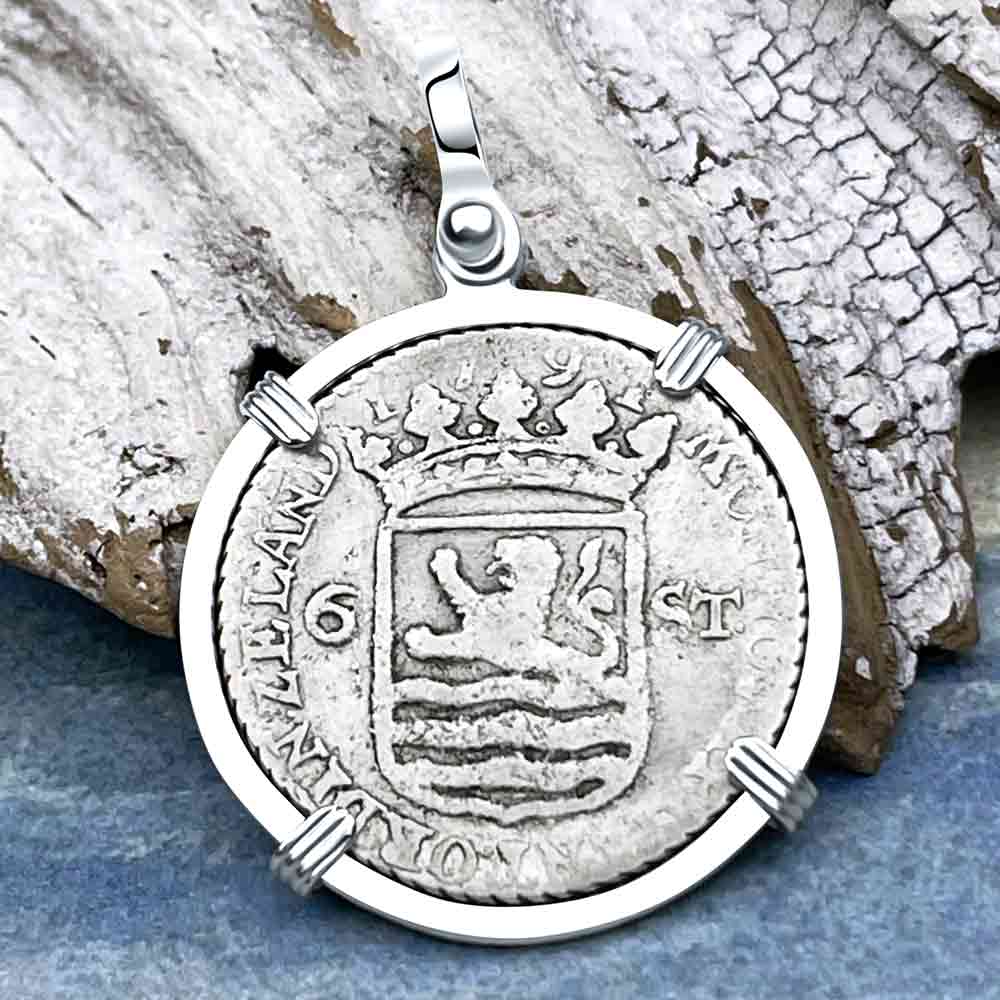 Dutch East India Company 1791 Silver 6 Stuiver Ship Shilling &quot;I Struggle and Survive&quot; Sterling Silver Pendant