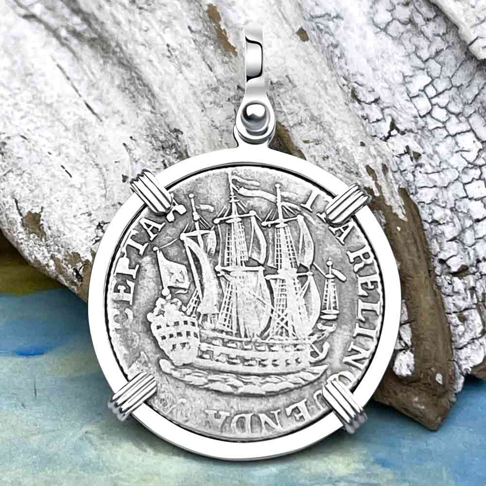 Dutch East India Company 1768 Silver 6 Stuiver Ship Shilling &quot;I Struggle and Survive&quot; Sterling Silver Pendant