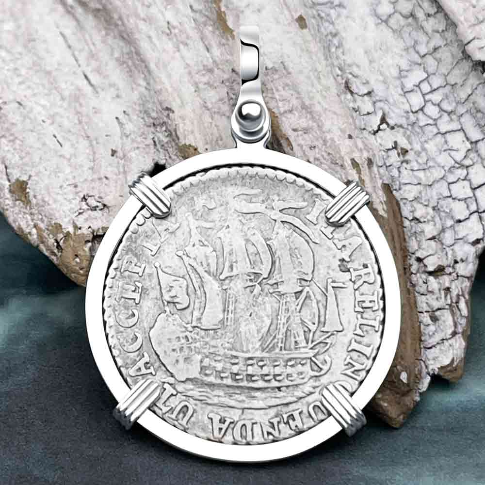 Dutch East India Company 1791 Silver 6 Stuiver Ship Shilling &quot;I Struggle and Survive&quot; Sterling Silver Pendant