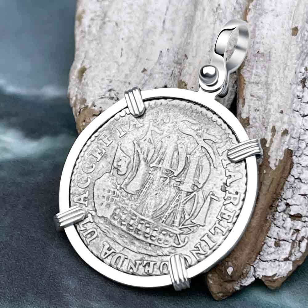 Dutch East India Company 1791 Silver 6 Stuiver Ship Shilling &quot;I Struggle and Survive&quot; Sterling Silver Pendant