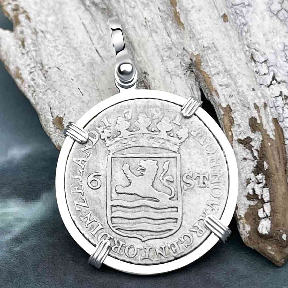 Dutch East India Company 1791 Silver 6 Stuiver Ship Shilling &quot;I Struggle and Survive&quot; Sterling Silver Pendant