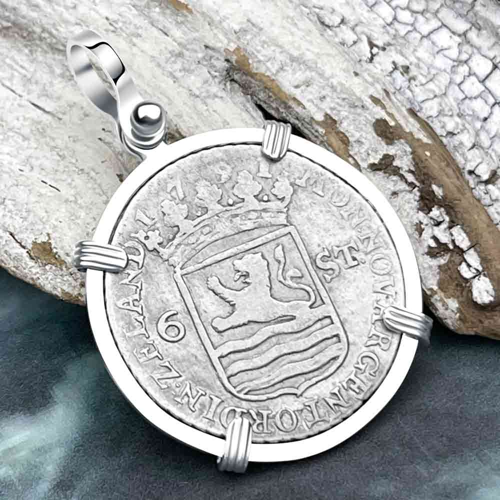 Dutch East India Company 1791 Silver 6 Stuiver Ship Shilling &quot;I Struggle and Survive&quot; Sterling Silver Pendant