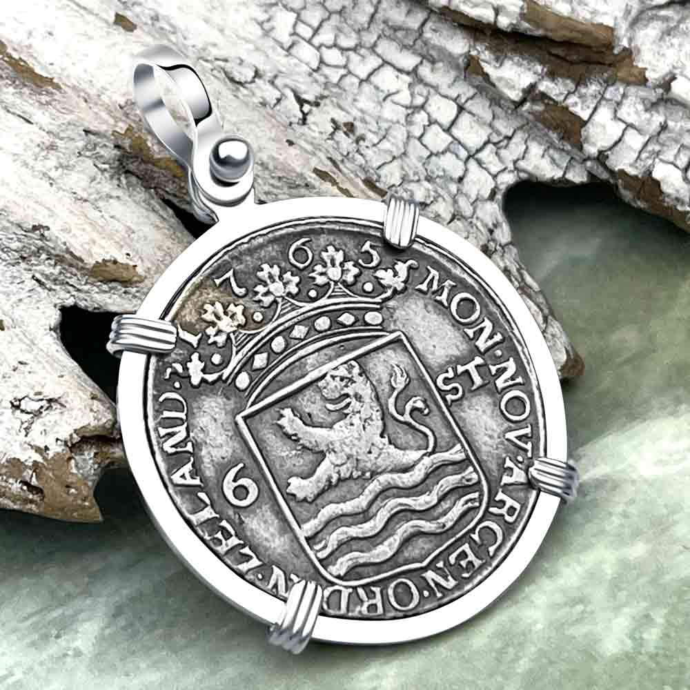 Dutch East India Company 1765 Silver 6 Stuiver Ship Shilling &quot;I Struggle and Survive&quot; Sterling Silver Pendant